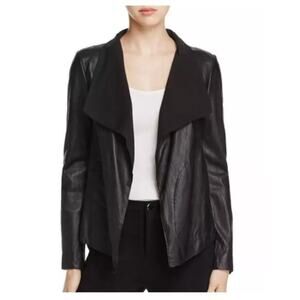 Donna Karan Women’s medium black leather blazer draped front with pockets lined